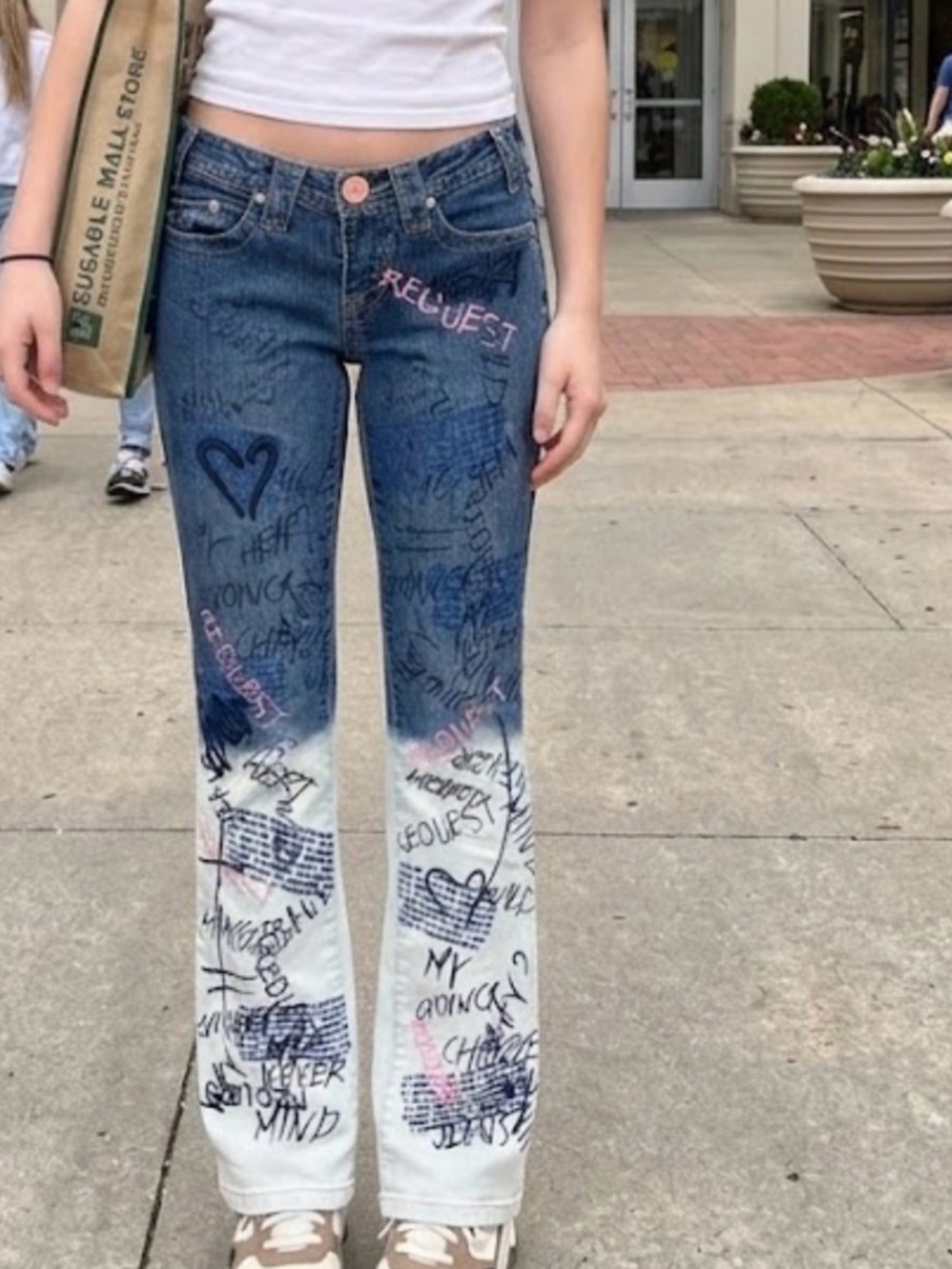 Vintage Graffiti Spray Paint Jeans Blue White Y2K Request